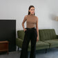 High Neck Ribbed Knitted Top Caramel