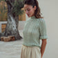 Fringed crochet-knit cotton jumper with short sleeve Provence Milk