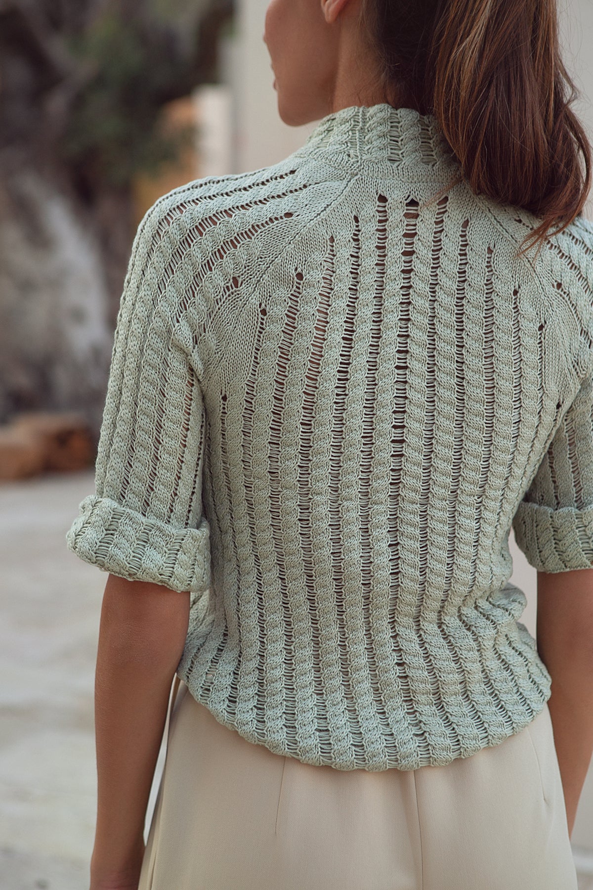 Fringed Crochet-knit Cotton Jumper With Short Sleeve Provence Olive
