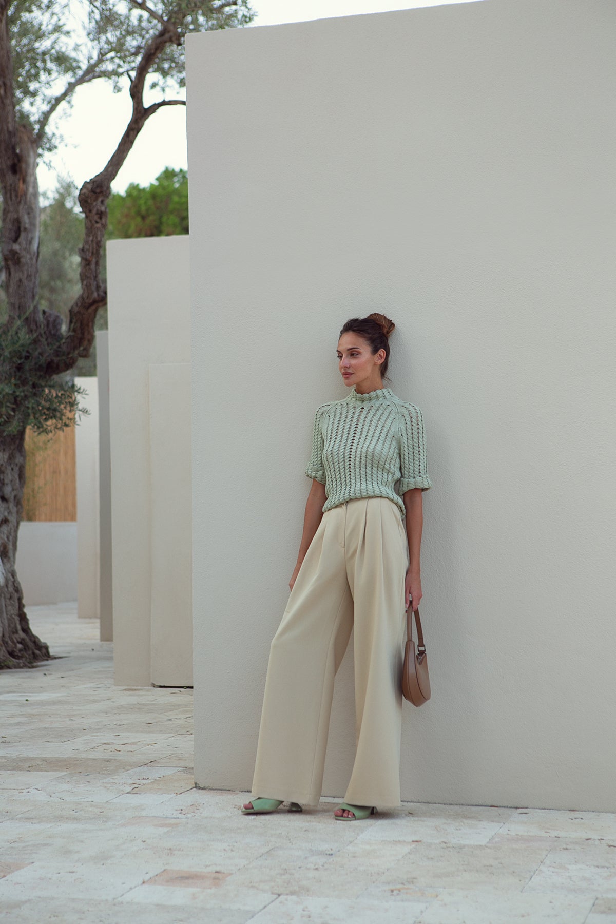 Fringed Crochet-knit Cotton Jumper With Short Sleeve Provence Olive