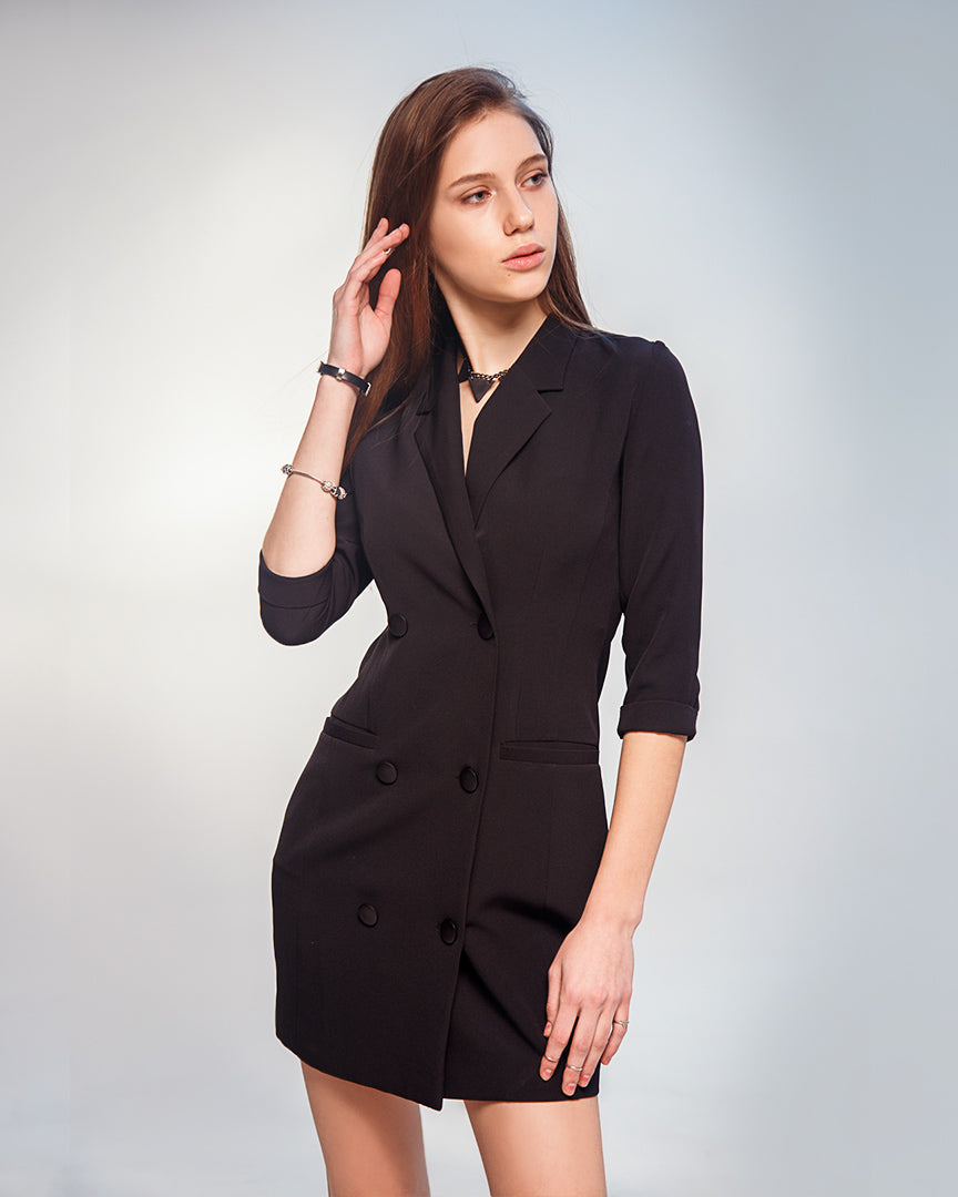 Double-breasted Blazer Mini Dress With Buttons Black